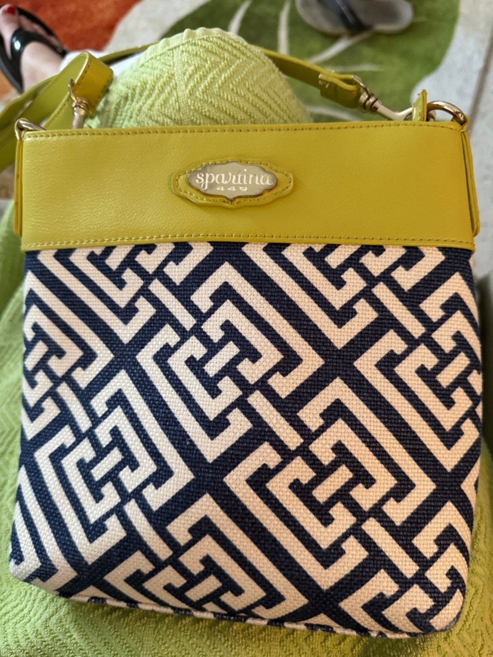 Spartina 449 Lime Green & Navy Geometric Crossbody